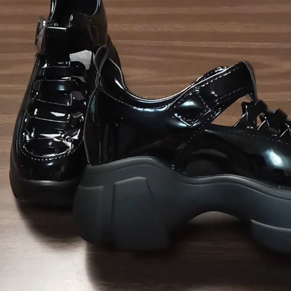 Unbranded Black Polyurethane Platform w Cross Lace Top NWOT Size 37 (US 6.5)
